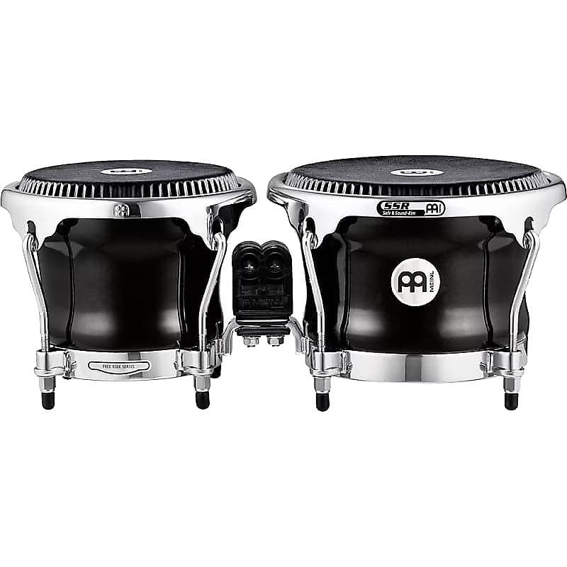 Bongós de fibra de vidrio Meinl FFBR400BK Fibercraft Series de 7" y 8-1/2" en color negro con parches Remo Black Skyndeep